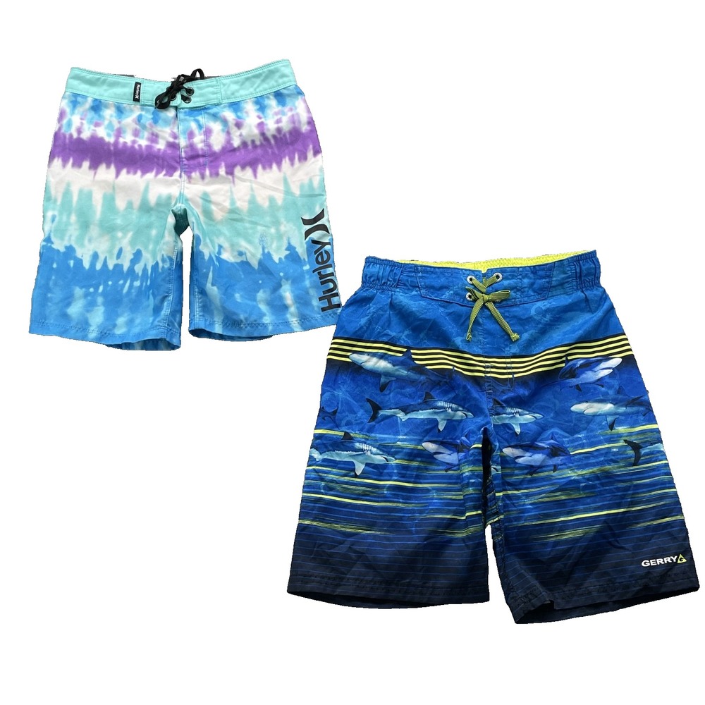 Hurley + Gerry Board Shorts LOT 2 Youth Medium Swim Trunks Outdoor 90s Camp Surf